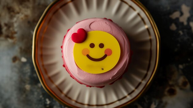 Foto un cupcake con una faccia sorridente.