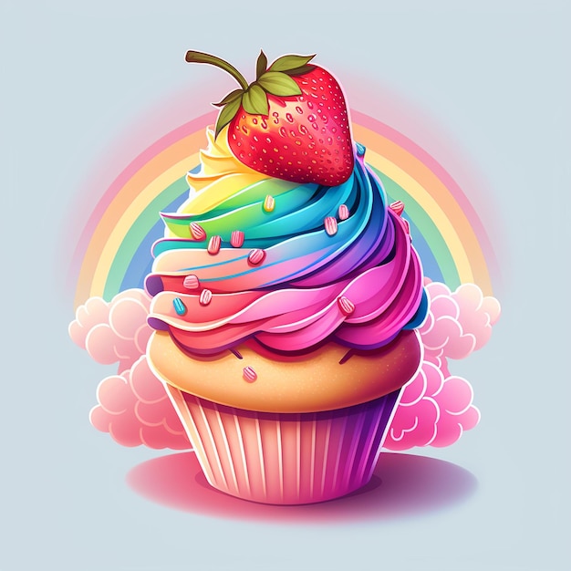 A cupcake with a strawberry on top of it