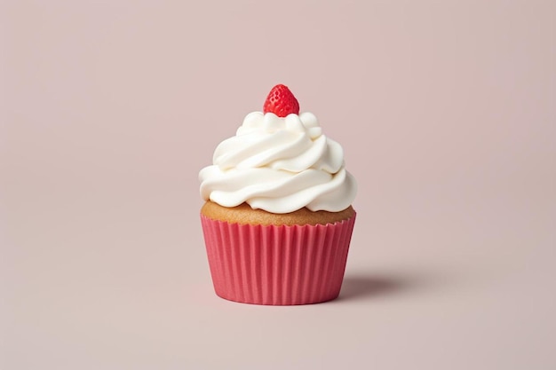 a cupcake with a strawberry on the top.