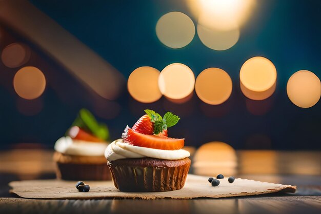 a cupcake with a strawberry on the top.