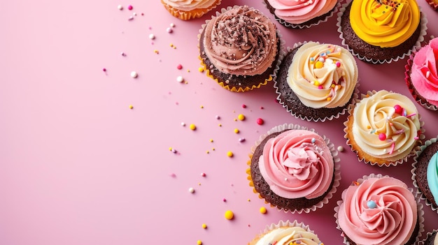 Foto sfondo pubblicitario di cupcake con spazio per la copia