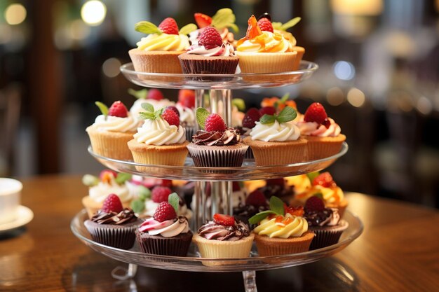 Cupcakes arranged in a tiered stand