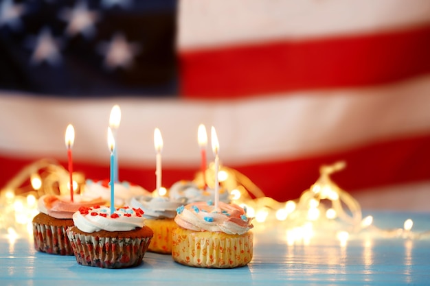 Cupcakes on blurred American flag background