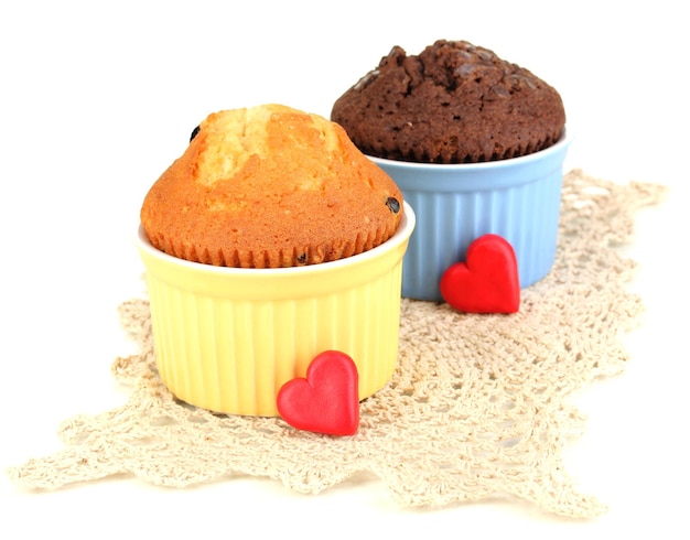 Cupcakes in bowls for baking isolated on white