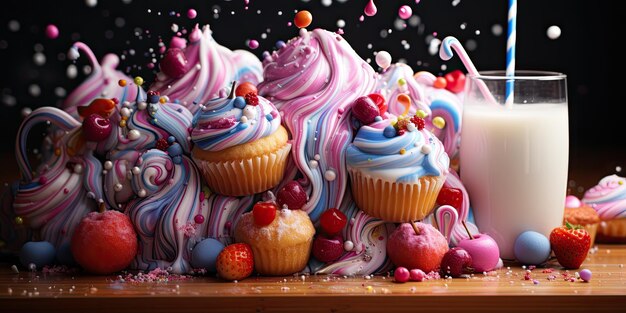 a cupcakes and candy on a table