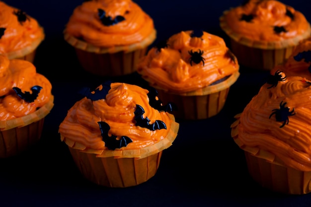 Cupcakes on a dark backgroundSweets for Halloween celebration