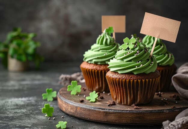 Photo cupcakes decorated for st patricks day with green decorations