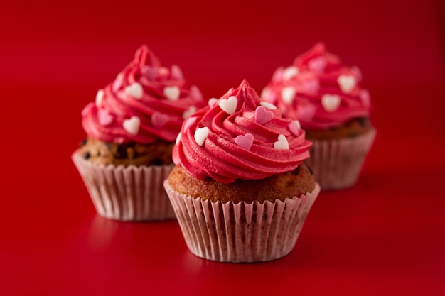 Cupcakes decorated with sugar hearts