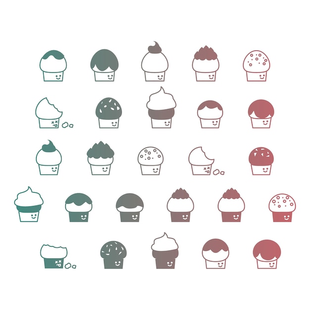 cupcakes items gradiënt effect foto jpg vector set