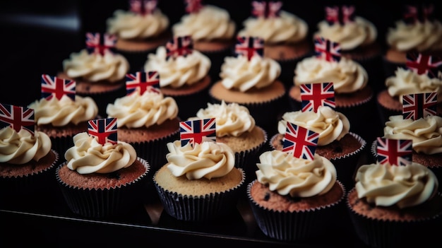 Cupcakes met de Britse vlag erop