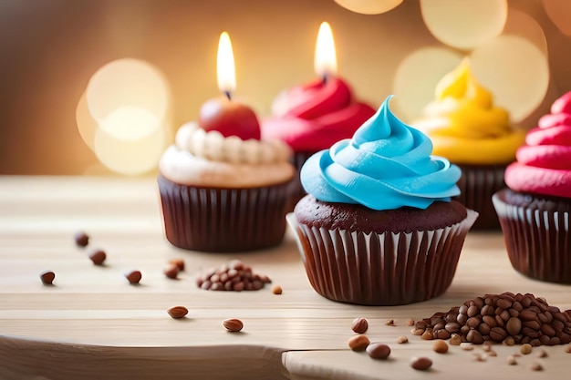 Cupcakes met een kaars die zegt "gelukkige verjaardag"
