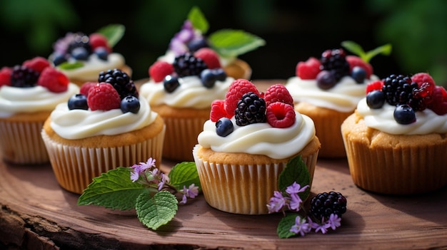 Cupcakes met fruit en bessen close-upAI Generatieve AI