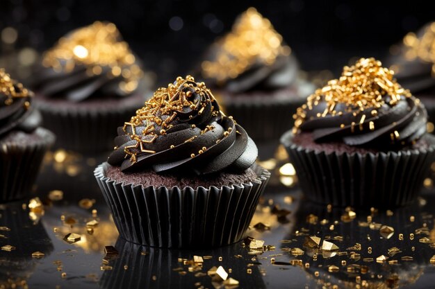 Foto cupcakes met metalen accenten zoals eetbaar bladgoud of zilveren dragees voor een vleugje glamour