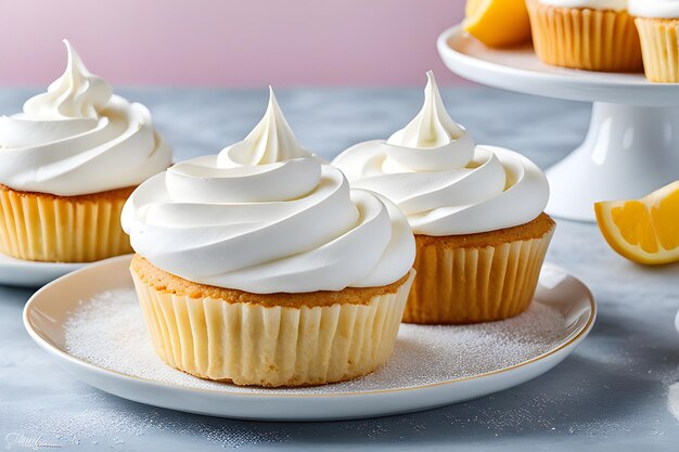 Foto cupcakes met romige glazuren op een blauwe achtergrond vorm voor het weergeven van de presentatie van het product