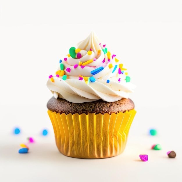 Cupcakes muffins with sprinkles on a white background Generative AI