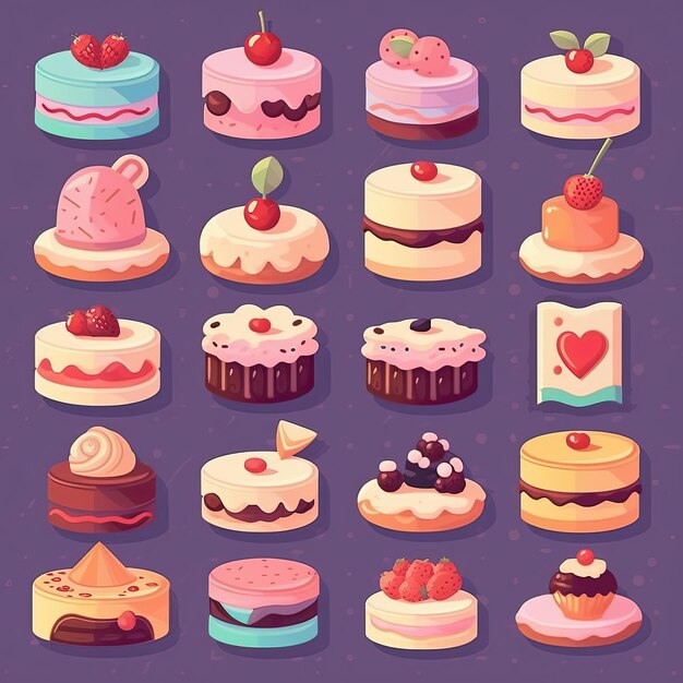 Photo cupcakes sweet colorful flat vector clipart collection set similar printable cartoon scrapbook