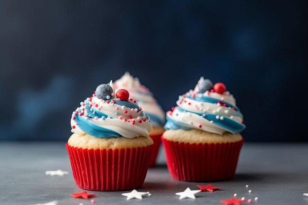 Cupcakes versierd in rood wit en blauw voor th juli viering generatieve ai