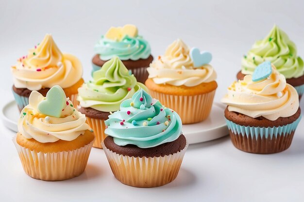 Cupcakes versierd met botercrème op witte achtergrond