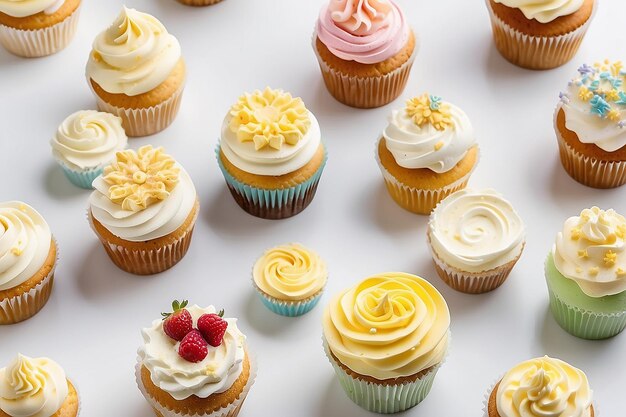 Cupcakes versierd met botercrème op witte achtergrond