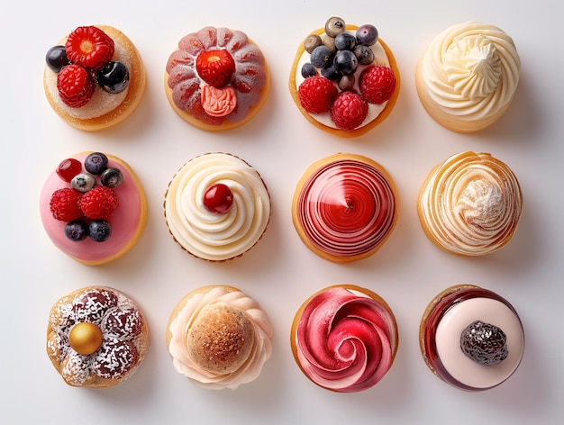 Cupcakes with berries on a white background top view