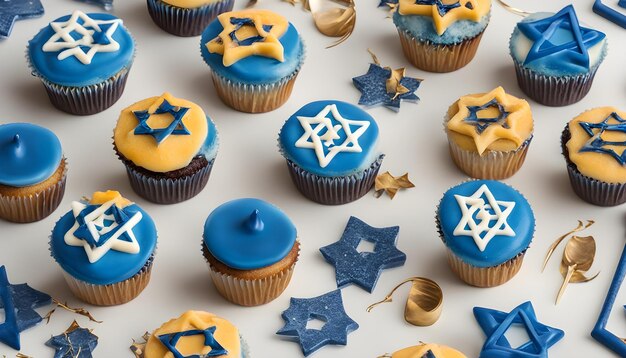 Photo cupcakes with blue and yellow frosting and star shaped cupcakes