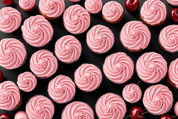 Cupcakes with cherries and pink cream generative art by AI