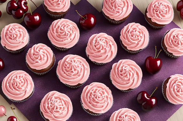 Cupcakes with cherries and pink cream generative art by AI