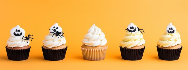 Foto cupcake con crema su sfondo giallo vista superiore