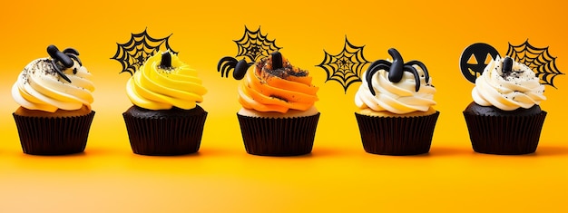 Foto cupcake con crema su sfondo giallo vista superiore