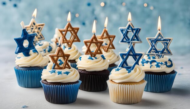 cupcakes with star shaped stars and a candle that saysstarson it