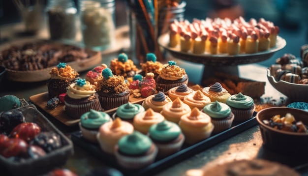 Cupcakes with sweet icing decoration generated by AI