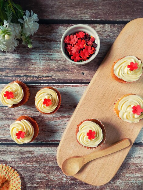 Photo cupcakes on a wooden table