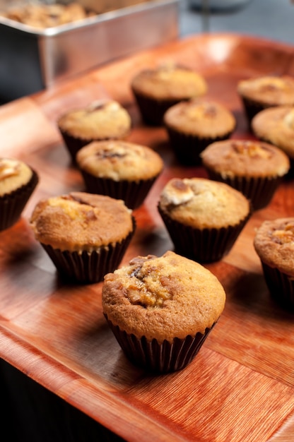 Cupcakes on wooden tray