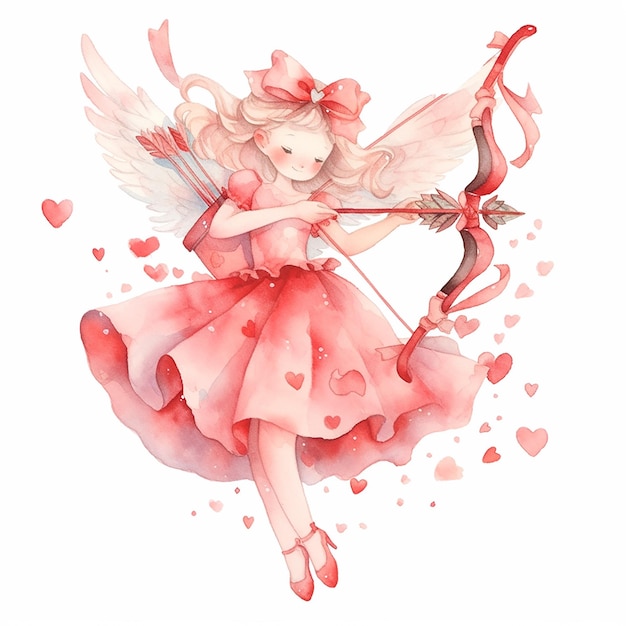 Cupid childrens book illustation style on white background