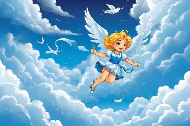 Photo cupid in the clouds background