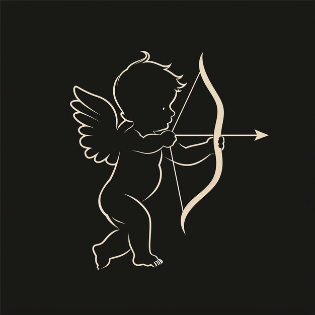 Cupid with bow and arrow Vector illustration on black background