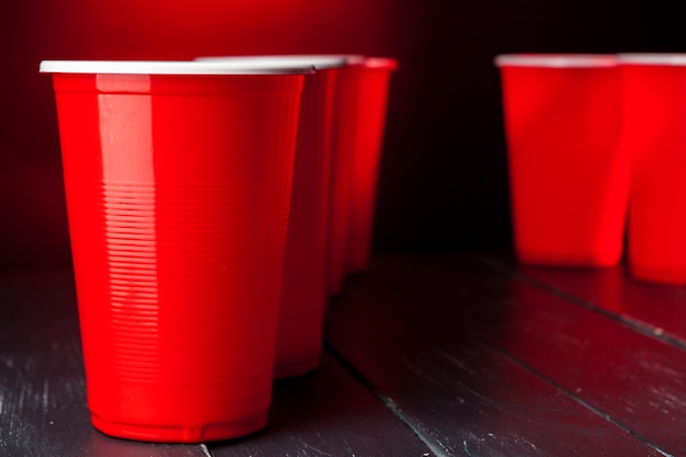 Cups for game Beer Pong on the table