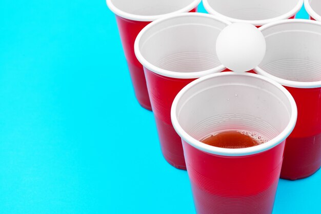 Cups for game Beer Pong on the table