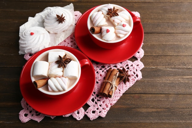 Cups of hot chocolate with marshmallows