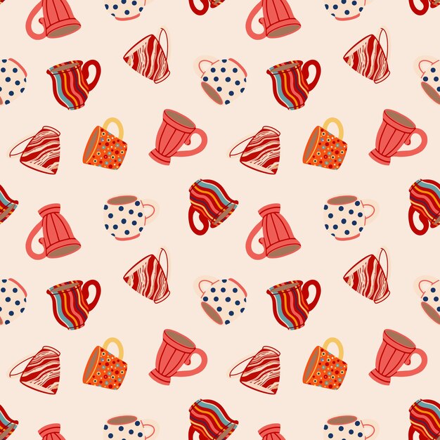 Cups and mugs seamless pattern