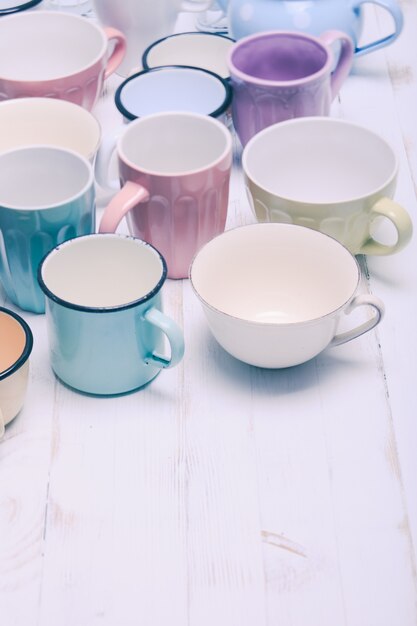 The cups in shabby chic style, vintage colors