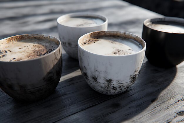 Cups with coffee in different angles