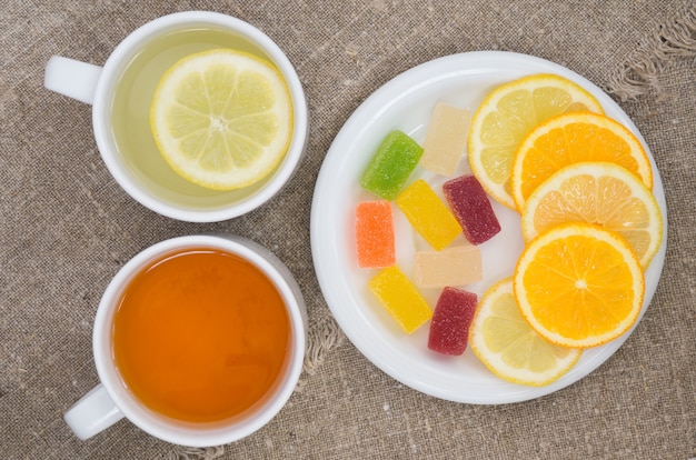 Cups with different types of tea