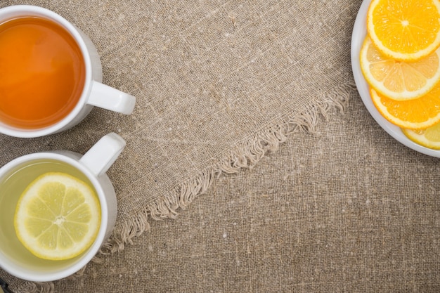 Cups with different types of tea