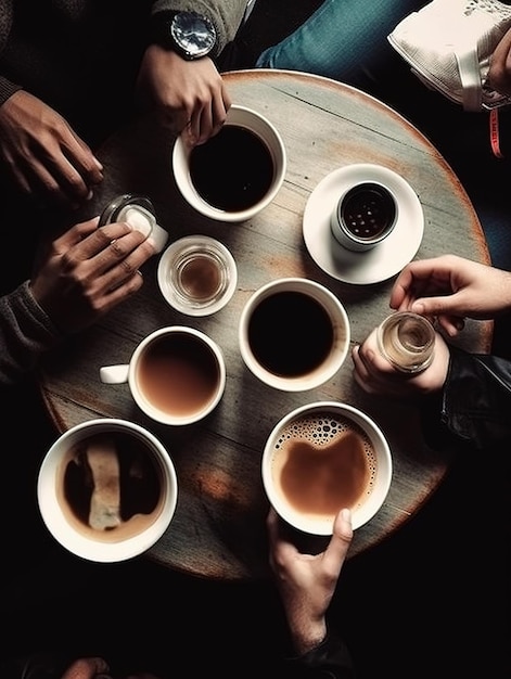 Cups zakelijke bijeenkomst op tafel Koffiebijeenkomst over weergave Generatieve AI