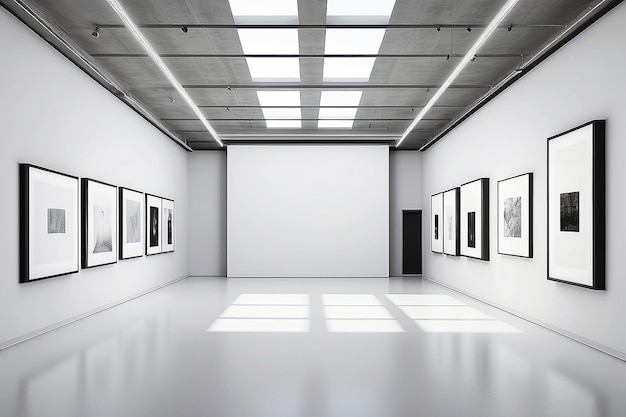 フレーム内のホワイトスペースを持つキュレーションされたエレガンス展覧会ホールモックアップ