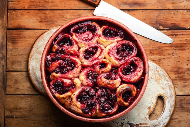 Curd pie with cherries