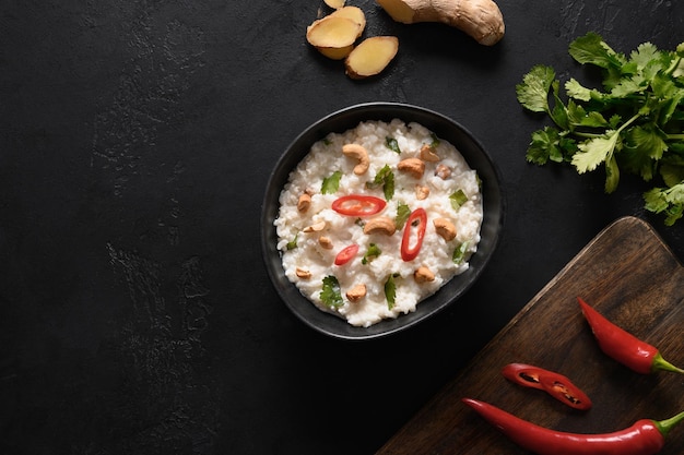 Curd Rice with pomegranate cilantro mustard seeds ginger