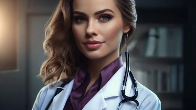 A cure women doctor in her elegant doctor outfit and a medical stethoscope around her neck