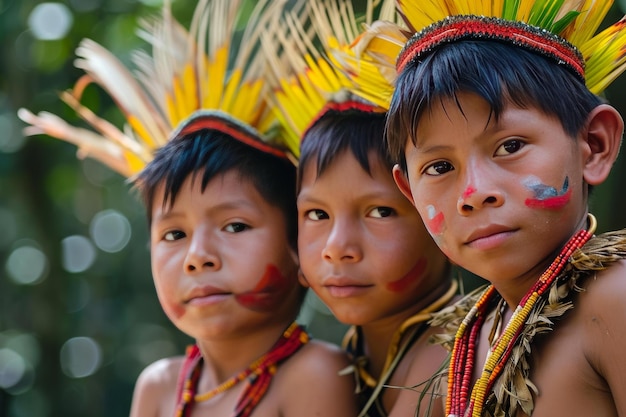 Curious Amazonia native tribe children Generate Ai